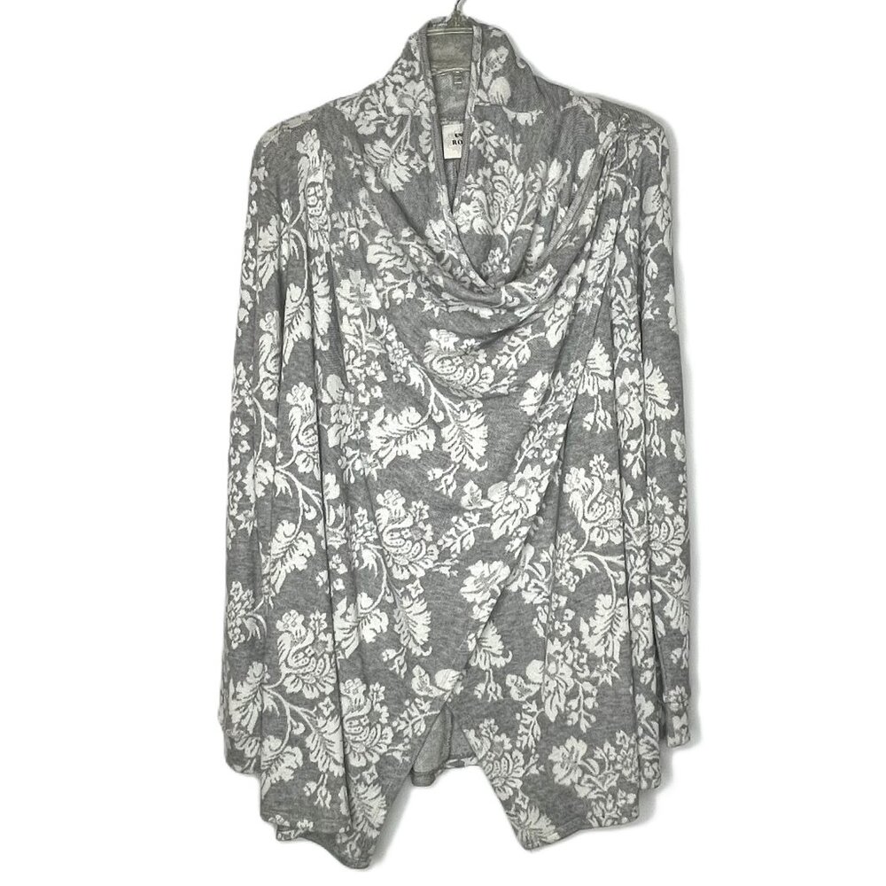 Knox Rose Women's/Misses Gray Floral Design Cardigan, Crossover Closure, Size Sm